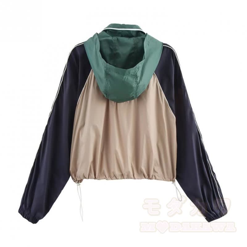 Casual Color Block Zip Up Jacket Drawstring Wide Leg Pants Two Pieces Set - image 3