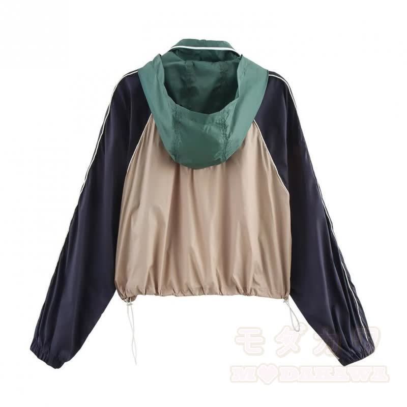 Casual Color Block Zip Up Jacket Drawstring Wide Leg Pants Two Pieces Set - image 3