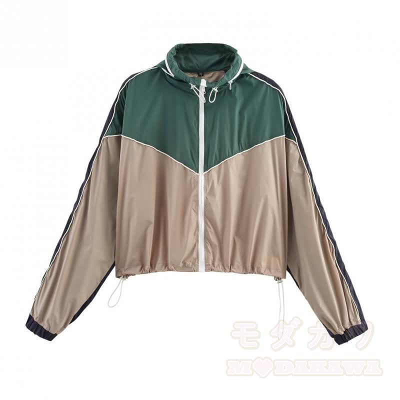 Casual Color Block Zip Up Jacket Drawstring Wide Leg Pants Two Pieces Set - Top - L - image 2