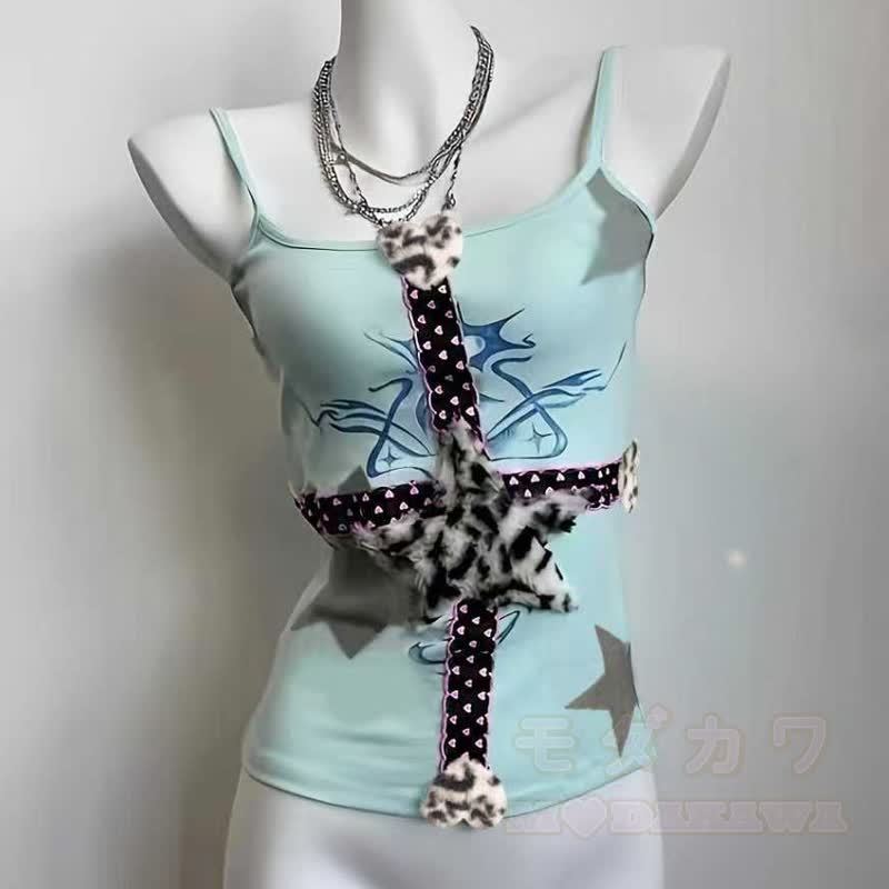 Y2k Cross Star Print Slim Cami Top - image 3