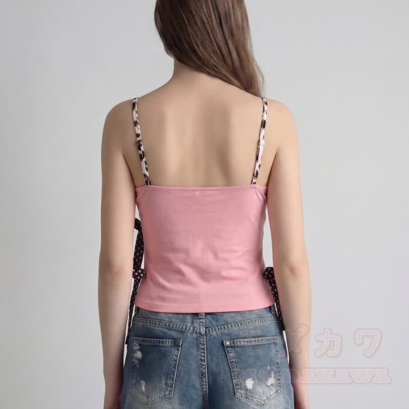 Y2k Leopard Print Bow Spliced Cami Top - image 2