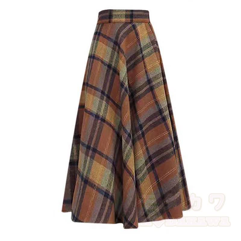Vintage Striped Tie Knit Sweater Plaid Skirt Two Pieces Set - Skirt - 4XL - image 5