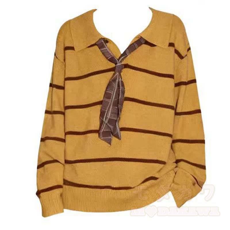 Vintage Striped Tie Knit Sweater Plaid Skirt Two Pieces Set - Top - 4XL - image 4
