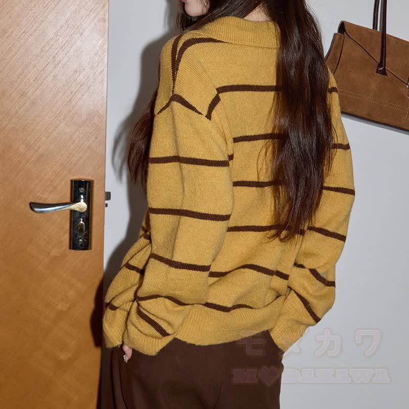 Vintage Striped Tie Knit Sweater Plaid Skirt Two Pieces Set - image 3