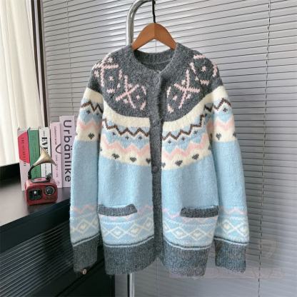 Casual Retro Knit Cardigan And Wide Leg Jeans Two Pieces Set - Top - 4XL - image 2