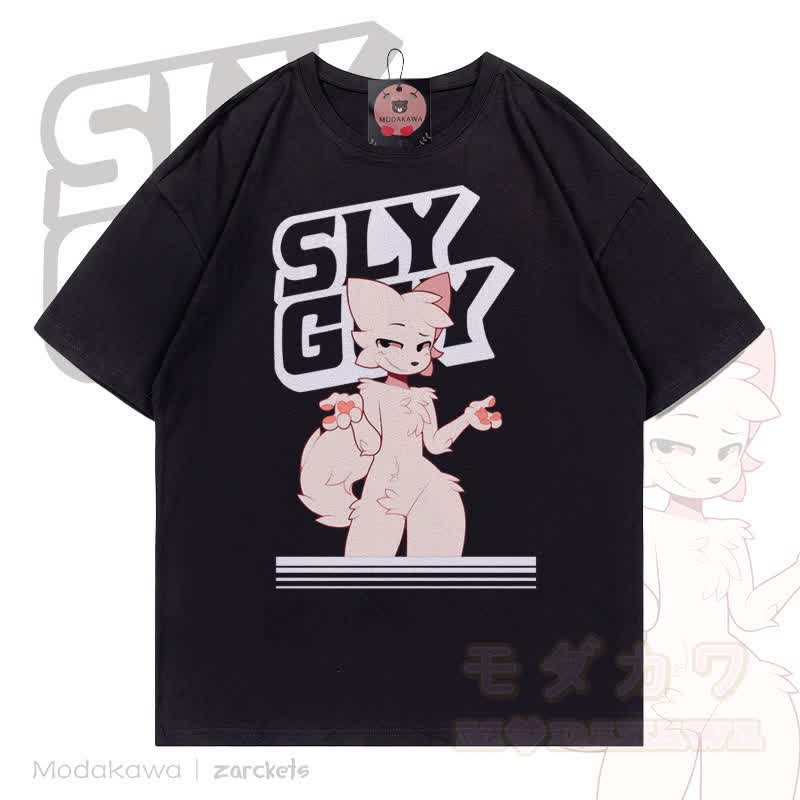 MODAKAWA X zarckets SLY GUY Fox Print Cotton T-shirt - Black - 5XL - image 1