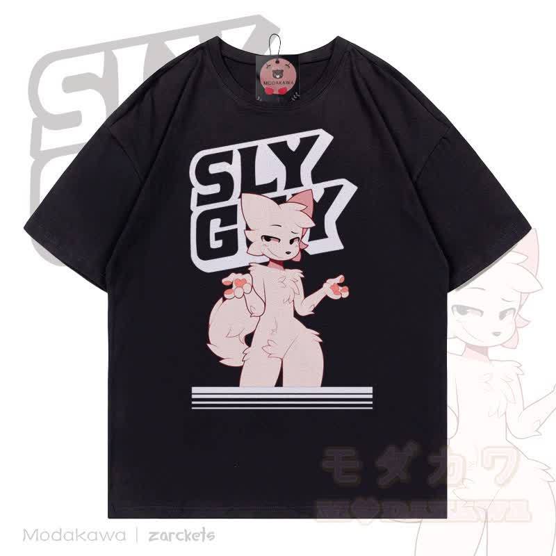 MODAKAWA X zarckets SLY GUY Fox Print Cotton T-shirt - Black - 5XL - image 1