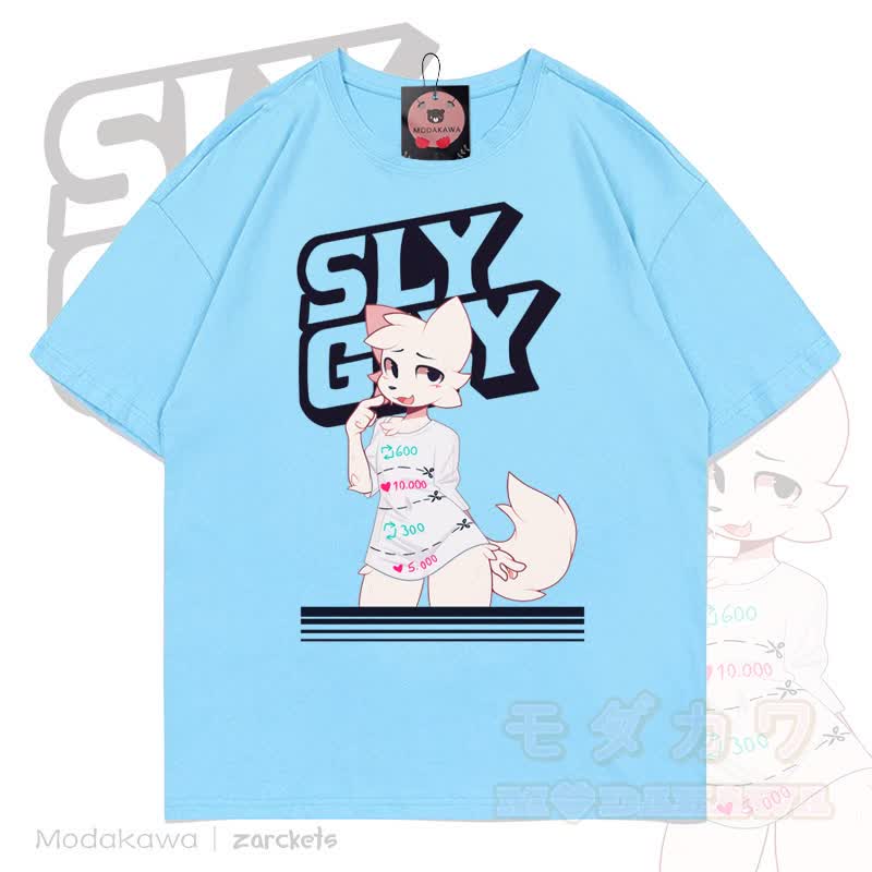 MODAKAWA X zarckets SLY GUY Cute Fox Graffiti T-shirt - Blue - 5XL - image 1