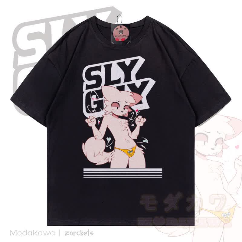 MODAKAWA X zarckets Sly Guy Fox Print Cotton T-shirt - Black - 5XL - image 1