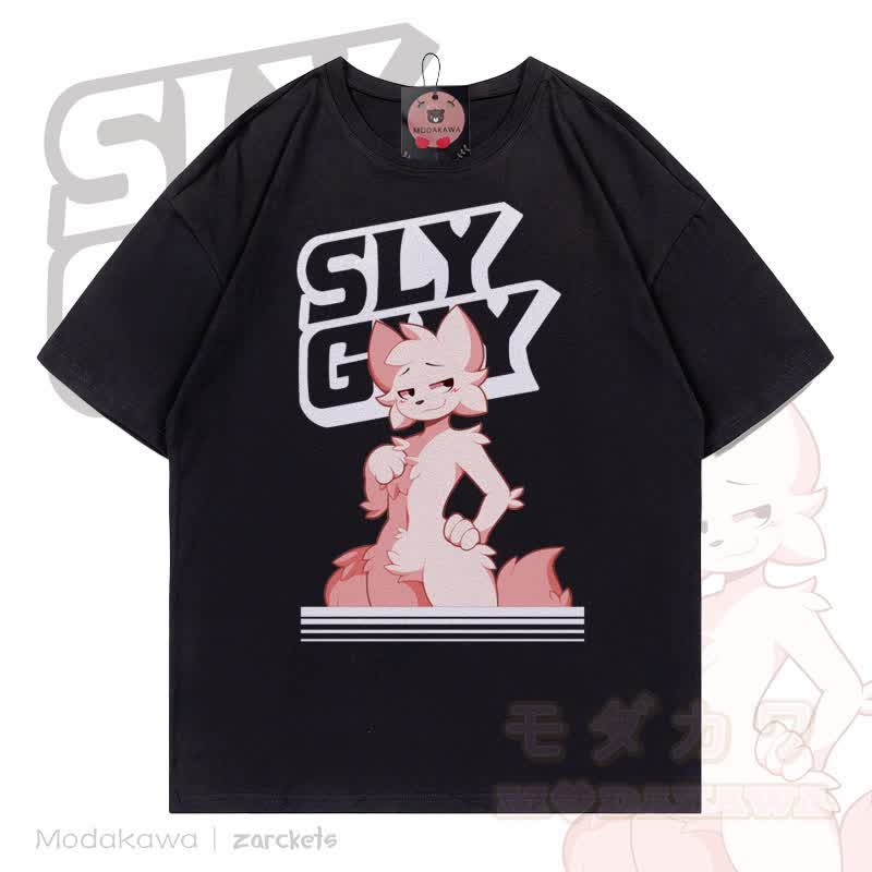 MODAKAWA X zarckets SLY GUY Cartoon Fox Graphic T-shirt - Black - 5XL - image 1
