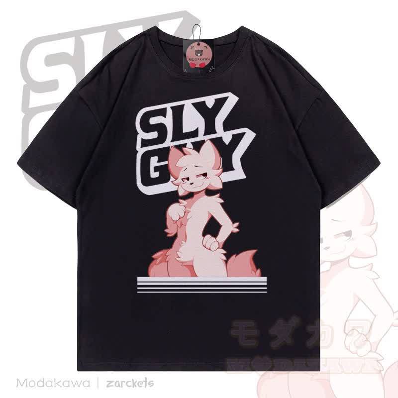 MODAKAWA X zarckets SLY GUY Cartoon Fox Graphic T-shirt - Black - 5XL - image 1