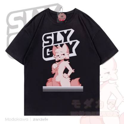 MODAKAWA X zarckets SLY GUY Cartoon Fox Graphic T-shirt - Black - 5XL - image 1