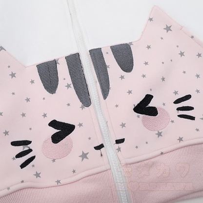 High Quality Durable Press Star Print Cat Embroidery Zip Up Hooded Sweatshirt - image 8