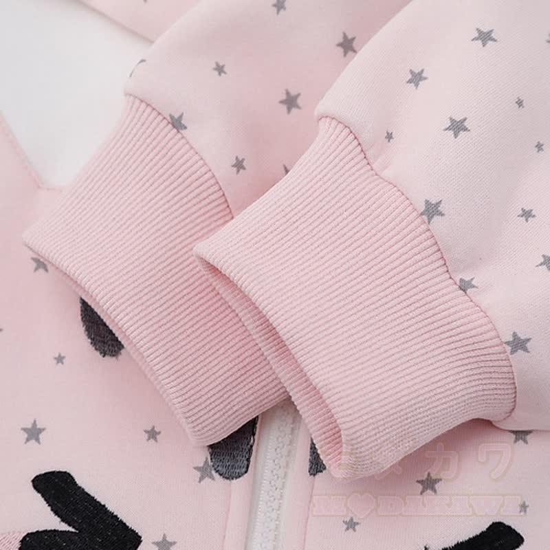 High Quality Durable Press Star Print Cat Embroidery Zip Up Hooded Sweatshirt - image 7