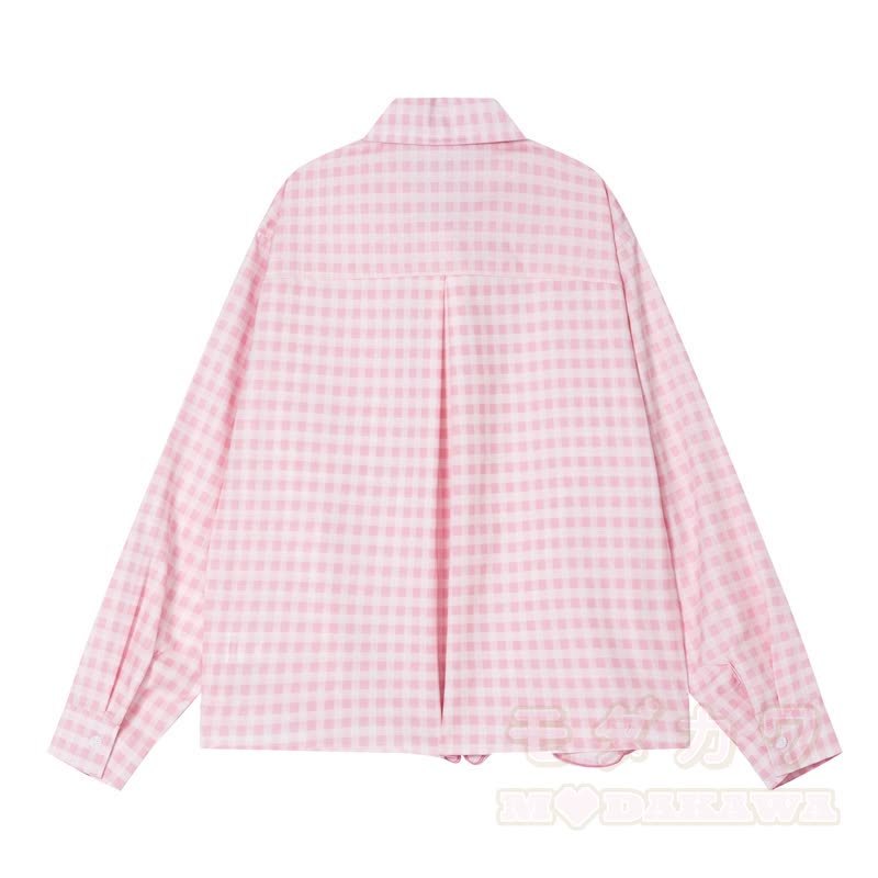 High Quality Cat Embroidery Plaid Long Sleeve Loose Shirt - image 4