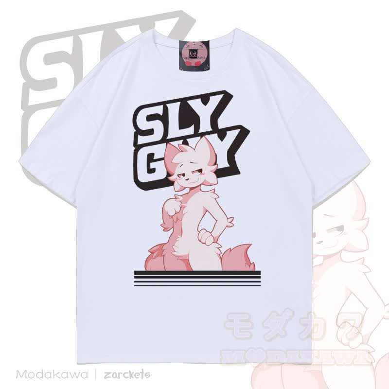 MODAKAWA X zarckets SLY GUY Cartoon Fox Graphic T-shirt - White - 5XL - image 3