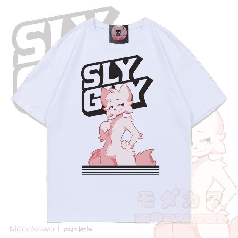 MODAKAWA X zarckets SLY GUY Cartoon Fox Graphic T-shirt - White - 5XL - image 3