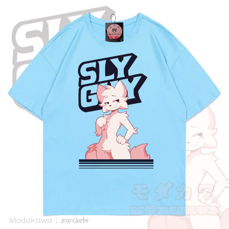 MODAKAWA X zarckets SLY GUY Cartoon Fox Graphic T-shirt - Blue - 5XL - image 5