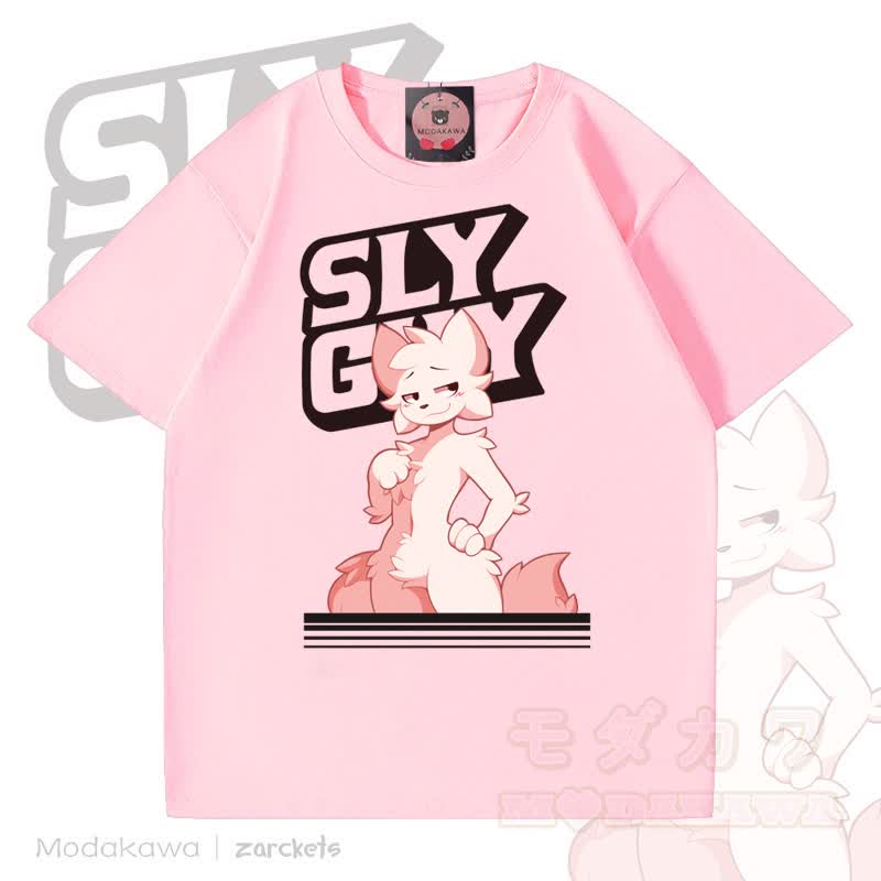 MODAKAWA X zarckets SLY GUY Cartoon Fox Graphic T-shirt - Pink - 5XL - image 4