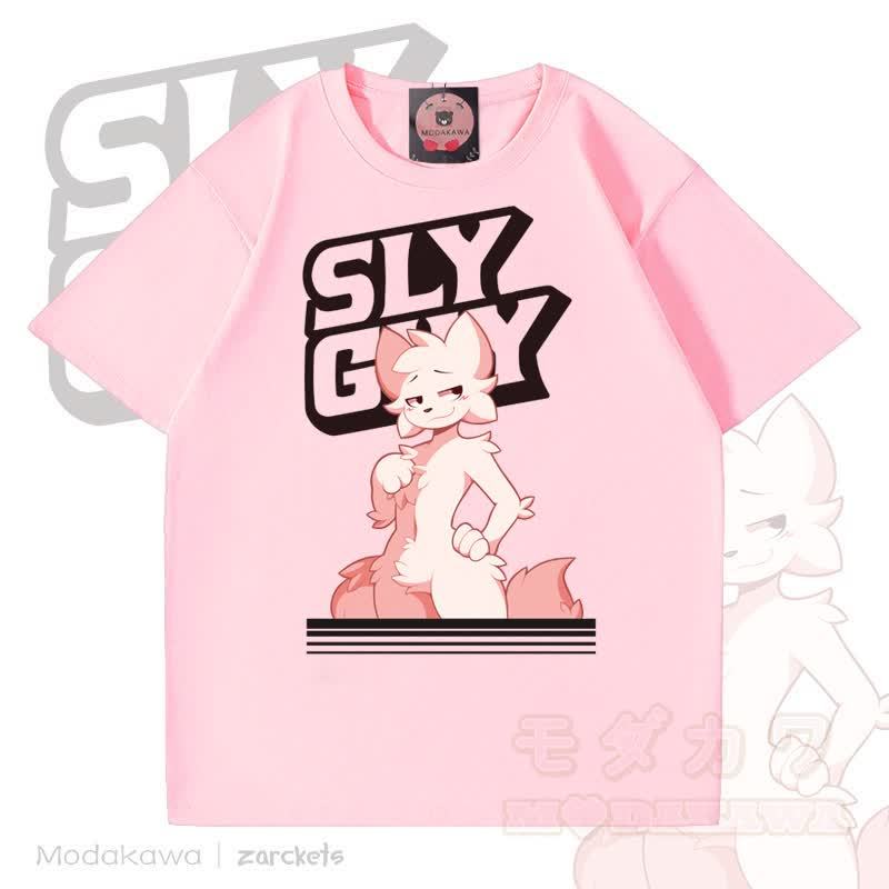 MODAKAWA X zarckets SLY GUY Cartoon Fox Graphic T-shirt - Pink - 5XL - image 4