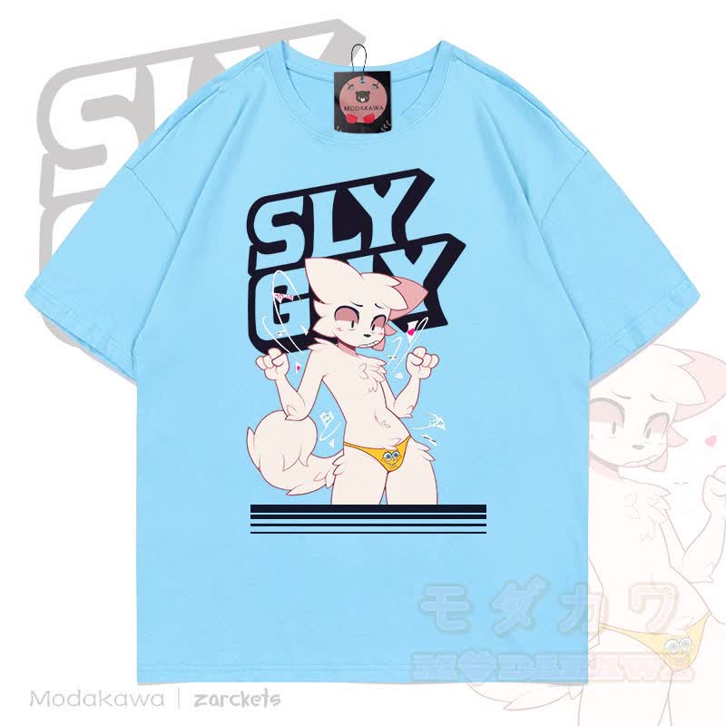 MODAKAWA X zarckets Sly Guy Fox Print Cotton T-shirt - Blue - 5XL - image 5