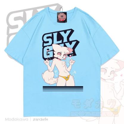 MODAKAWA X zarckets Sly Guy Fox Print Cotton T-shirt - Blue - 5XL - image 5