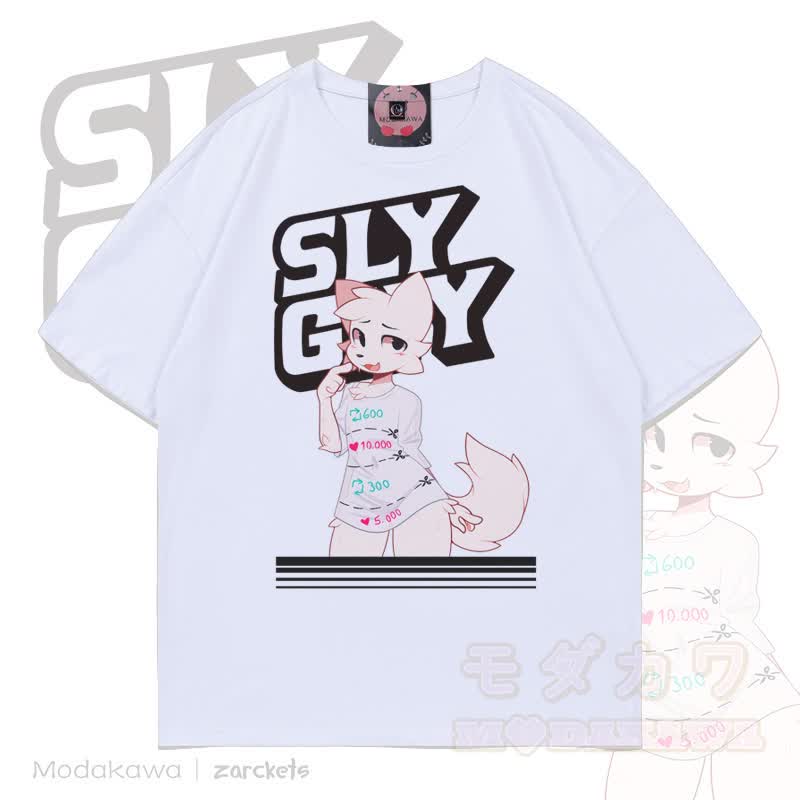 MODAKAWA X zarckets SLY GUY Cute Fox Graffiti T-shirt - White - 5XL - image 2
