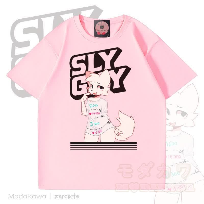 MODAKAWA X zarckets SLY GUY Cute Fox Graffiti T-shirt - Pink - 5XL - image 5