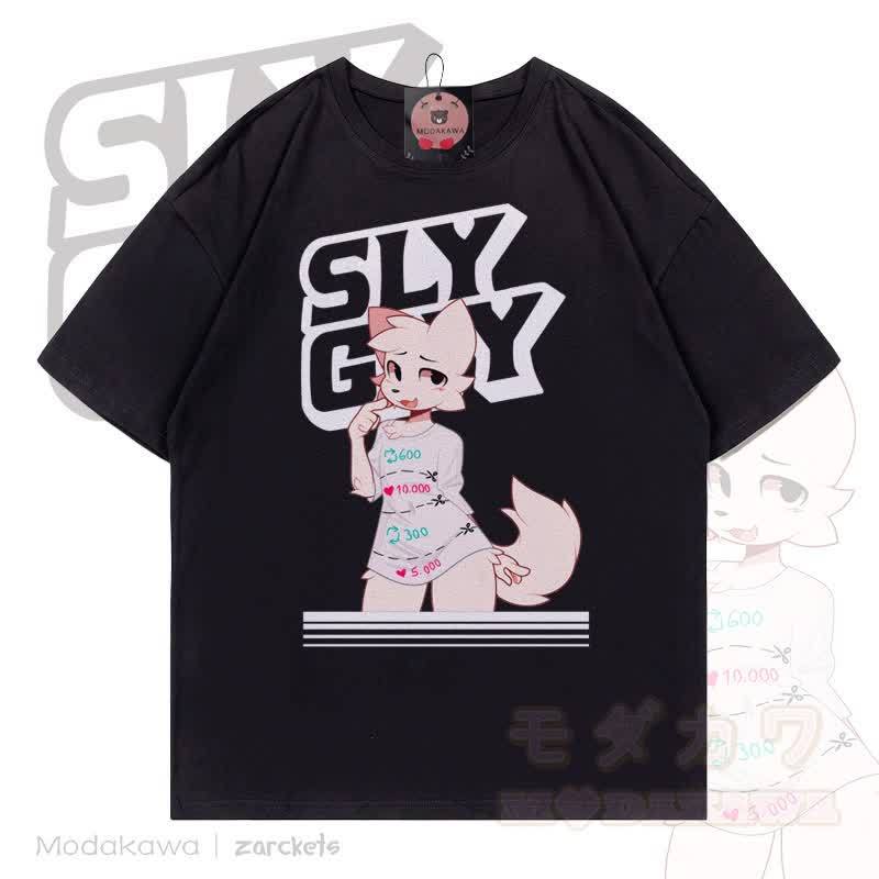 MODAKAWA X zarckets SLY GUY Cute Fox Graffiti T-shirt - Black - 5XL - image 3