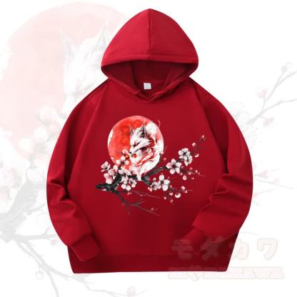 MODAKAWA Fox Cherry Blossom Print Long Sleeve Hooded Sweatshirt - Wine - 4XL - image 5