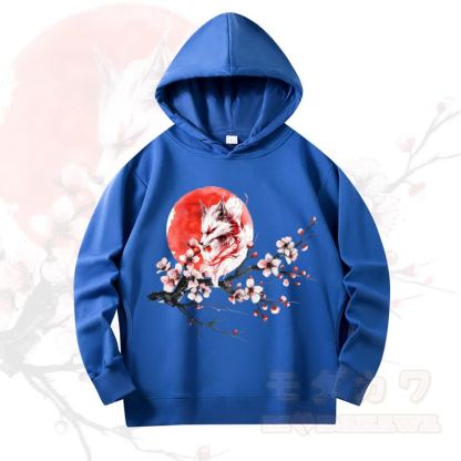 MODAKAWA Fox Cherry Blossom Print Long Sleeve Hooded Sweatshirt - Royal Blue - 4XL - image 9