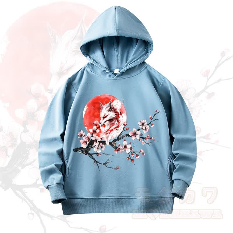 MODAKAWA Fox Cherry Blossom Print Long Sleeve Hooded Sweatshirt - Light Blue - 4XL - image 7