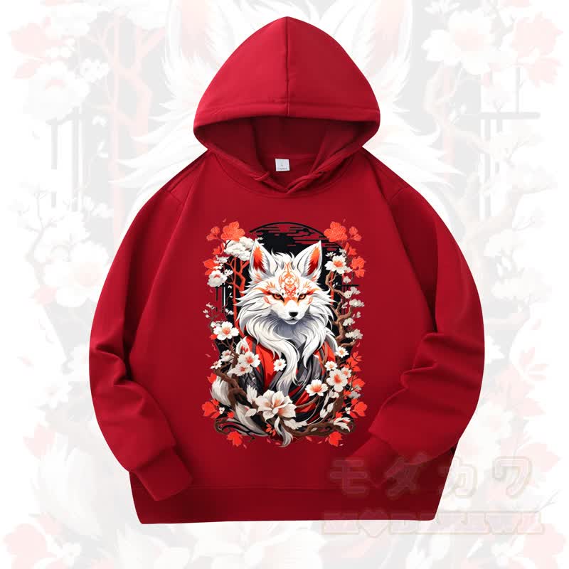MODAKAWA Cherry Blossom Fox Print Long Sleeve Hooded Sweatshirt - Wine - 4XL - image 6