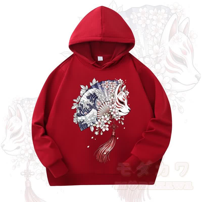 MODAKAWA Fan Fox Cherry Blossom Print Long Sleeve Hooded Sweatshirt - Wine - 4XL - image 5