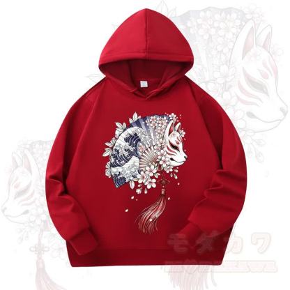 MODAKAWA Fan Fox Cherry Blossom Print Long Sleeve Hooded Sweatshirt - Wine - 4XL - image 5