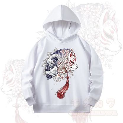 MODAKAWA Fan Fox Cherry Blossom Print Long Sleeve Hooded Sweatshirt - White - 4XL - image 9