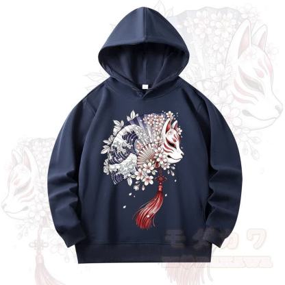MODAKAWA Fan Fox Cherry Blossom Print Long Sleeve Hooded Sweatshirt - Dark Blue - 4XL - image 7