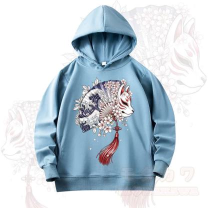 MODAKAWA Fan Fox Cherry Blossom Print Long Sleeve Hooded Sweatshirt - Light Blue - 4XL - image 6