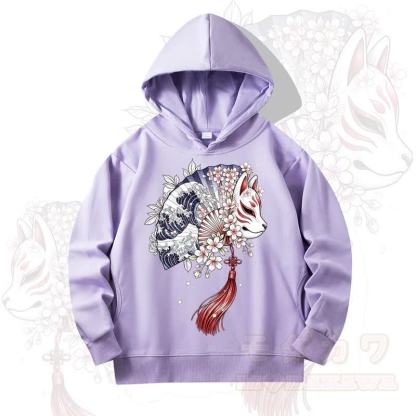 MODAKAWA Fan Fox Cherry Blossom Print Long Sleeve Hooded Sweatshirt - Purple - 4XL - image 10