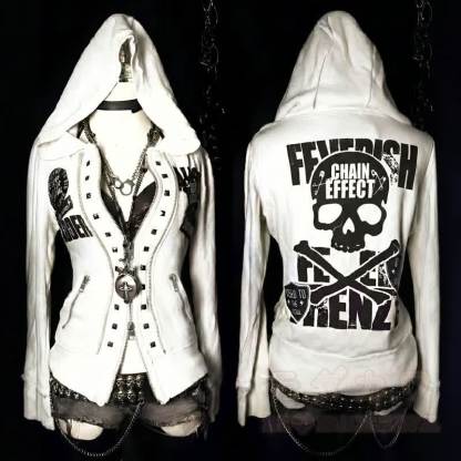 Y2K Gothic Skull Graphic Zip‑Up Hooded Slim Fit Jacket - image 1