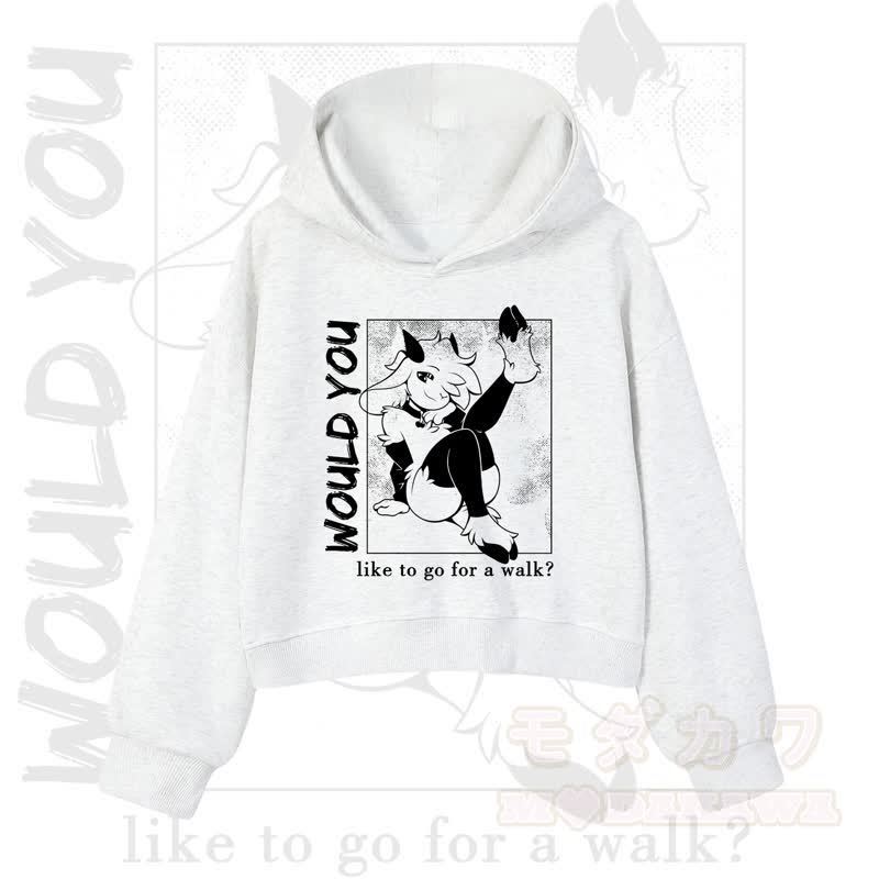 MODAKAWA X zarckets WOULD YOU Fox Graphic Cropped Cotton Hoodie - Light Gray - 3XL - image 1