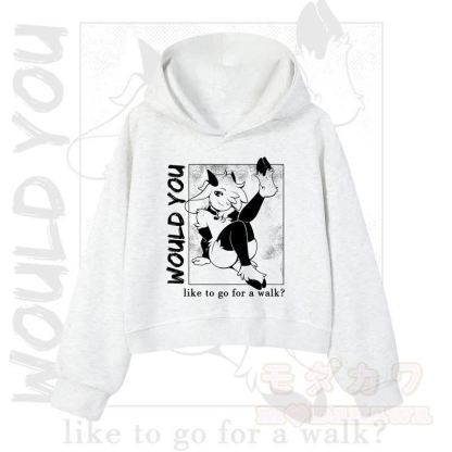 MODAKAWA X zarckets WOULD YOU Fox Graphic Cropped Cotton Hoodie - Light Gray - 3XL - image 1