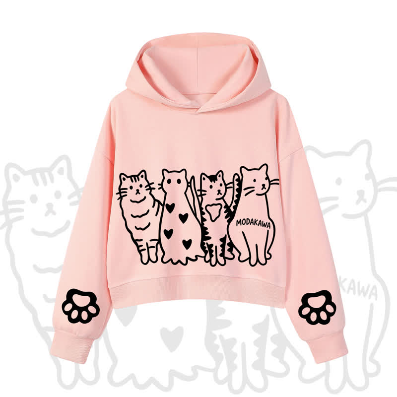 MODAKAWA Cute Cats Paw Sleeves Cropped Cotton Hoodie - Pink - 3XL - image 1
