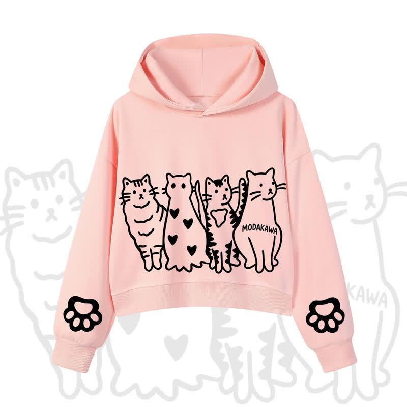 MODAKAWA Cute Cats Paw Sleeves Cropped Cotton Hoodie - Pink - 3XL - image 1