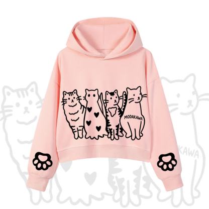 MODAKAWA Cute Cats Paw Sleeves Cropped Cotton Hoodie - Pink - 3XL - image 1