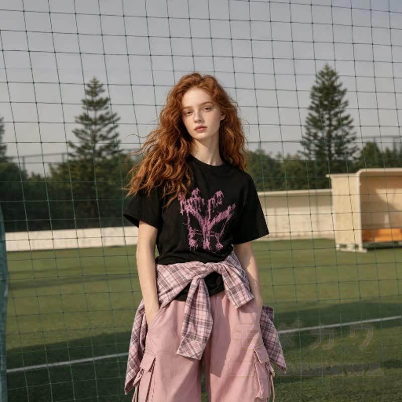  Casual Butterfly Print Tee Plaid Shirt Cargo Wide Leg Pants Three Pieces Set - image 2