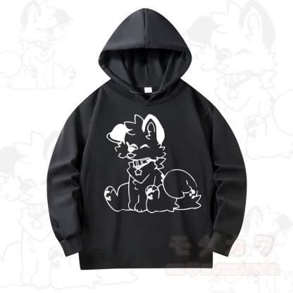 MODAKAWA X Popipeko Cute Dog Print Long Sleeve Hooded Sweatshirt - Black - 4XL - image 2