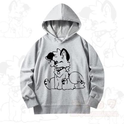 MODAKAWA X Popipeko Cute Dog Print Long Sleeve Hooded Sweatshirt - Grey - 4XL - image 4