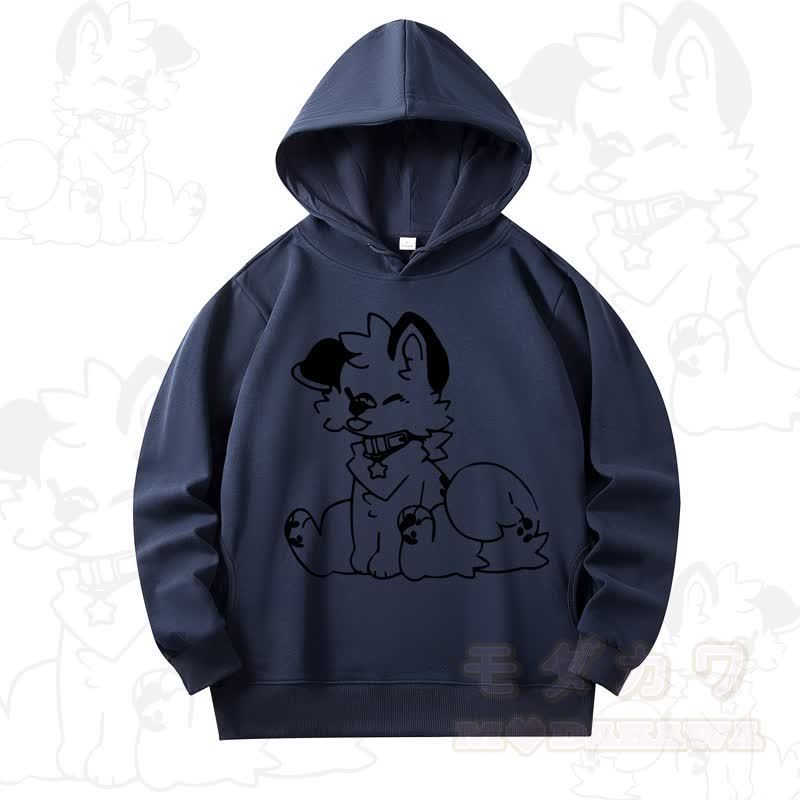 MODAKAWA X Popipeko Cute Dog Print Long Sleeve Hooded Sweatshirt - Navy Blue - 4XL - image 16