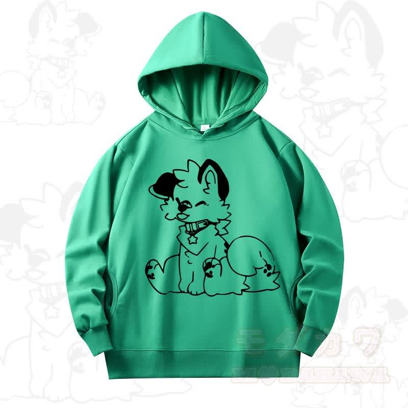 MODAKAWA X Popipeko Cute Dog Print Long Sleeve Hooded Sweatshirt - Green - 4XL - image 15